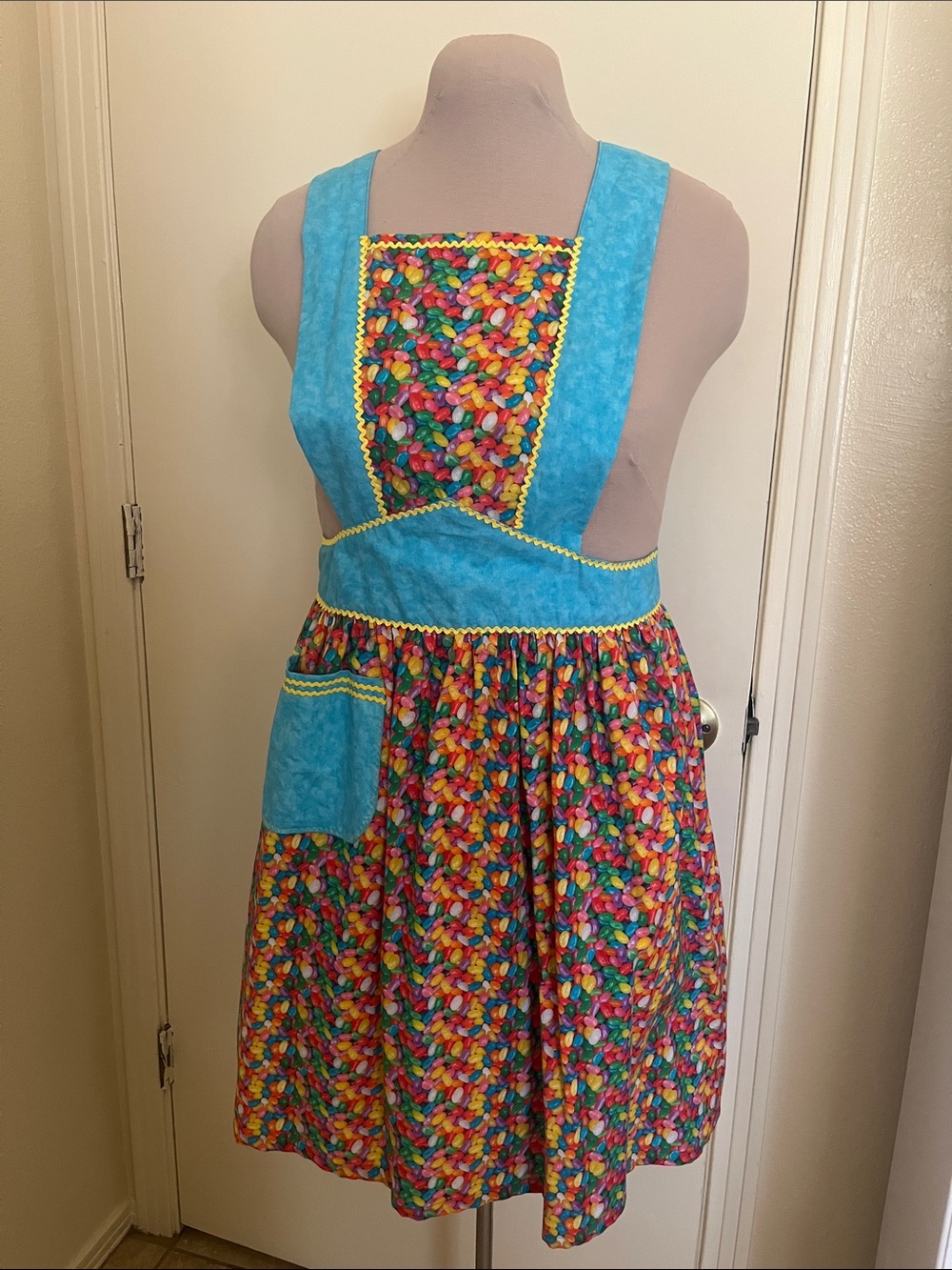 Colorful Jellybean Print Apron, Turquoise Accents, Easter